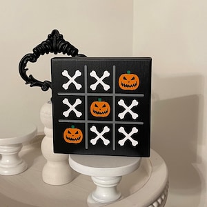 New listing, Halloween tiered tray decor, Halloween tic tac toe sign, farmhouse decor, tired tray, mini wood Halloween sign