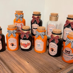 Halloween tiered tray decor, Witches brew, Halloween decor, Halloween potion bottle, fall tiered tray decor approx 41/2&quot;tall x 2 3/8 wide