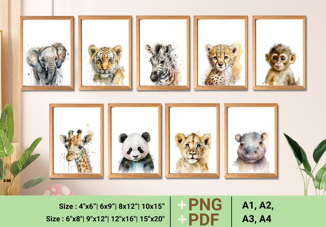 Safari Animal Nursery Prints, Watercolor Set of 9 (digital Download) - Etsy