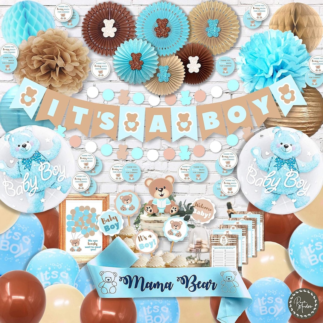Boy Baby Shower Decorations Kit, All-in-1 Premium Teddy Bear Theme ...