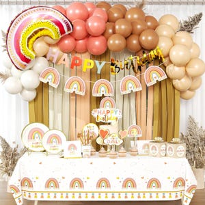 Boho Rainbow Birthday Decorations - Balloon Arch Kit, Party Supplies serves 24, Banner, Garland, Cake and Cupcake Toppers, Confetti