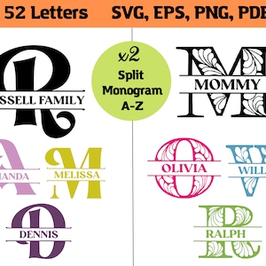 2in1 Split Monogramm SVG/PNG, Split Alphabet, Split Buchstaben Rahmen, Cricut svg, geschnitten Dateien, Name svg, digitaler Download, 26 svg/png/eps/pdf Dateien