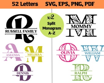 2in1 Split Monogram SVG/PNG, Split Alphabet, Split Letter Frame, Cricut svg, Cut Files, Name svg, Digital Download, 26 svg/png/eps/pdf files