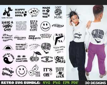Retro Groovy SVG Bundle, Inspirational Designs (Digital Files)