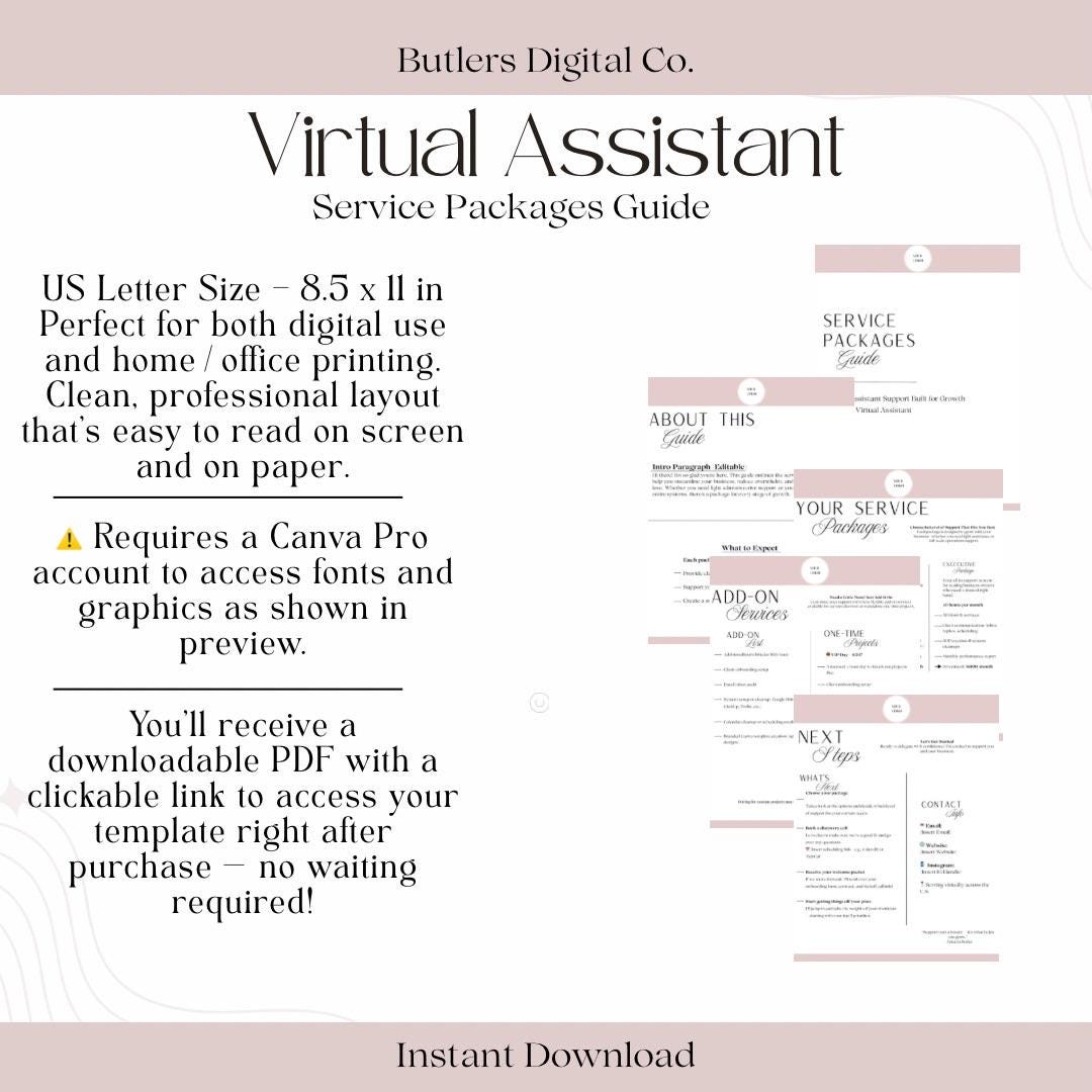 Virtual Assistant Client Guide Virtual Assistant Service Guide Canva Template | Editable VA Pricing ...