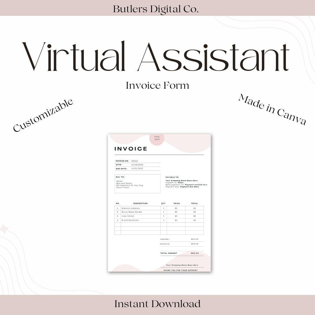 Virtual Assistant Invoice Template | Canva Editable VA Invoice Form ...