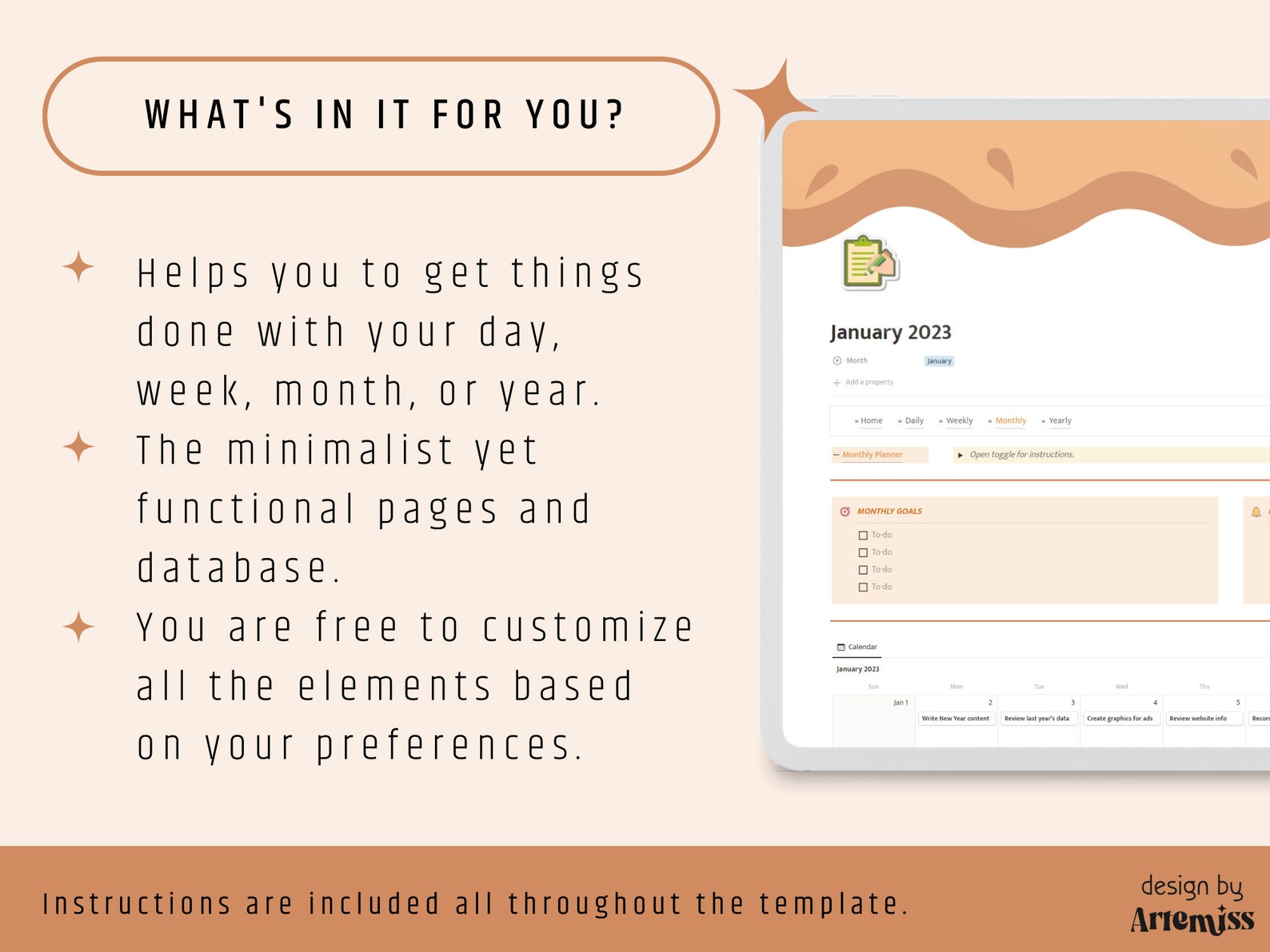 Notion Template Minimalist Daily, Weekly, Monthly, Yearly Planner - Etsy