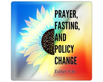 Prière, jeûne, changement de politique Autocollants découpés holographiques de tournesol