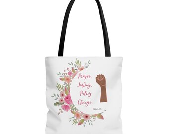 Prière, jeûne, changement de politique Floral Tote Bag (AOP)