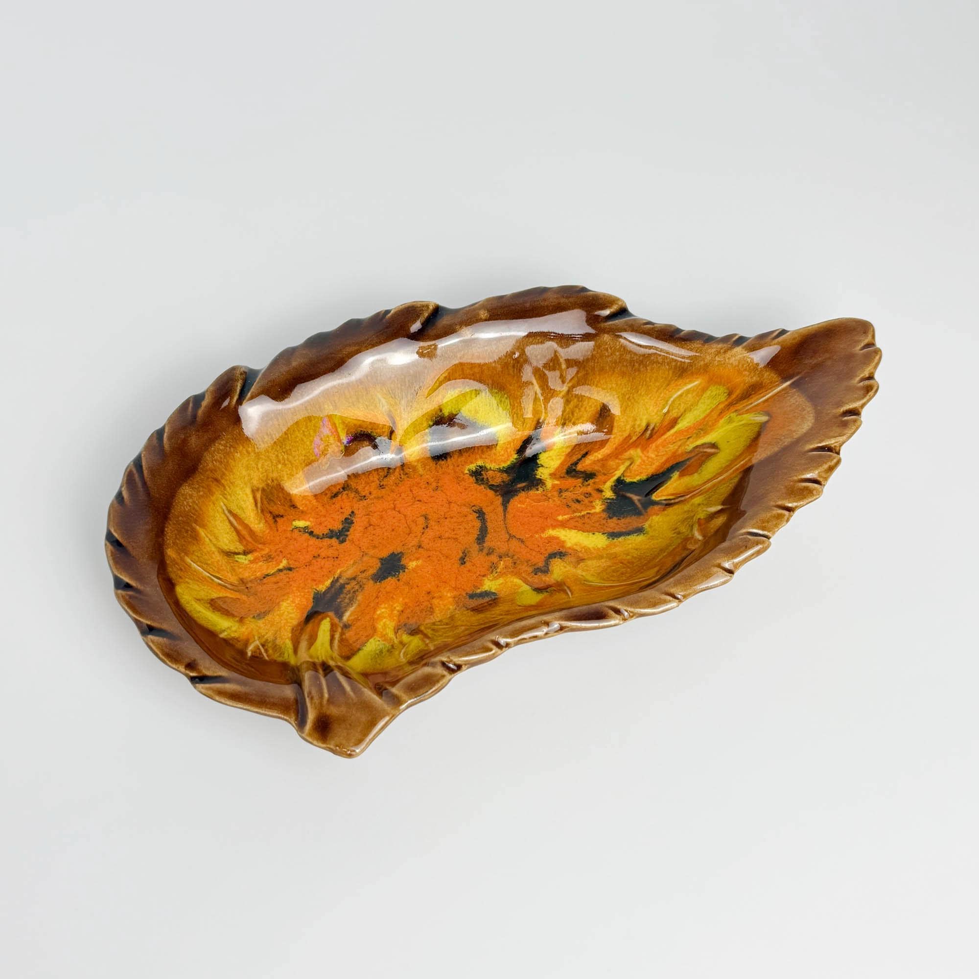 Vintage 1970’s Ceramic California Original Pottery Fall Leaf Serving/ Trinket Dish. Made in California USA