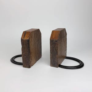 Rustic Carved Wooden and Iron Horseshoe Bookends