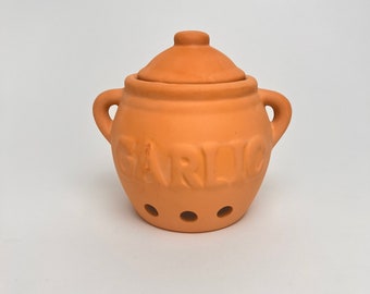 Vintage PIC Terra Cotta Garlic Keeper Jar with Lid Made in Taiwan