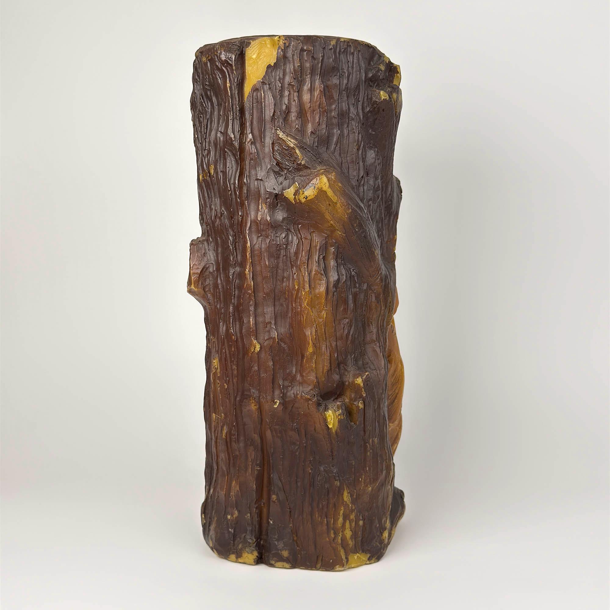 Mid-century Johann Gunter Carved Beeswax Candle, Man in Tree Stump
