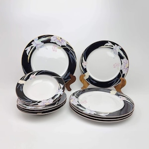 Vintage 1980’s Night Passage Pattern Assorted Plate and Bowl 9 piece Set by Savoir Vivre