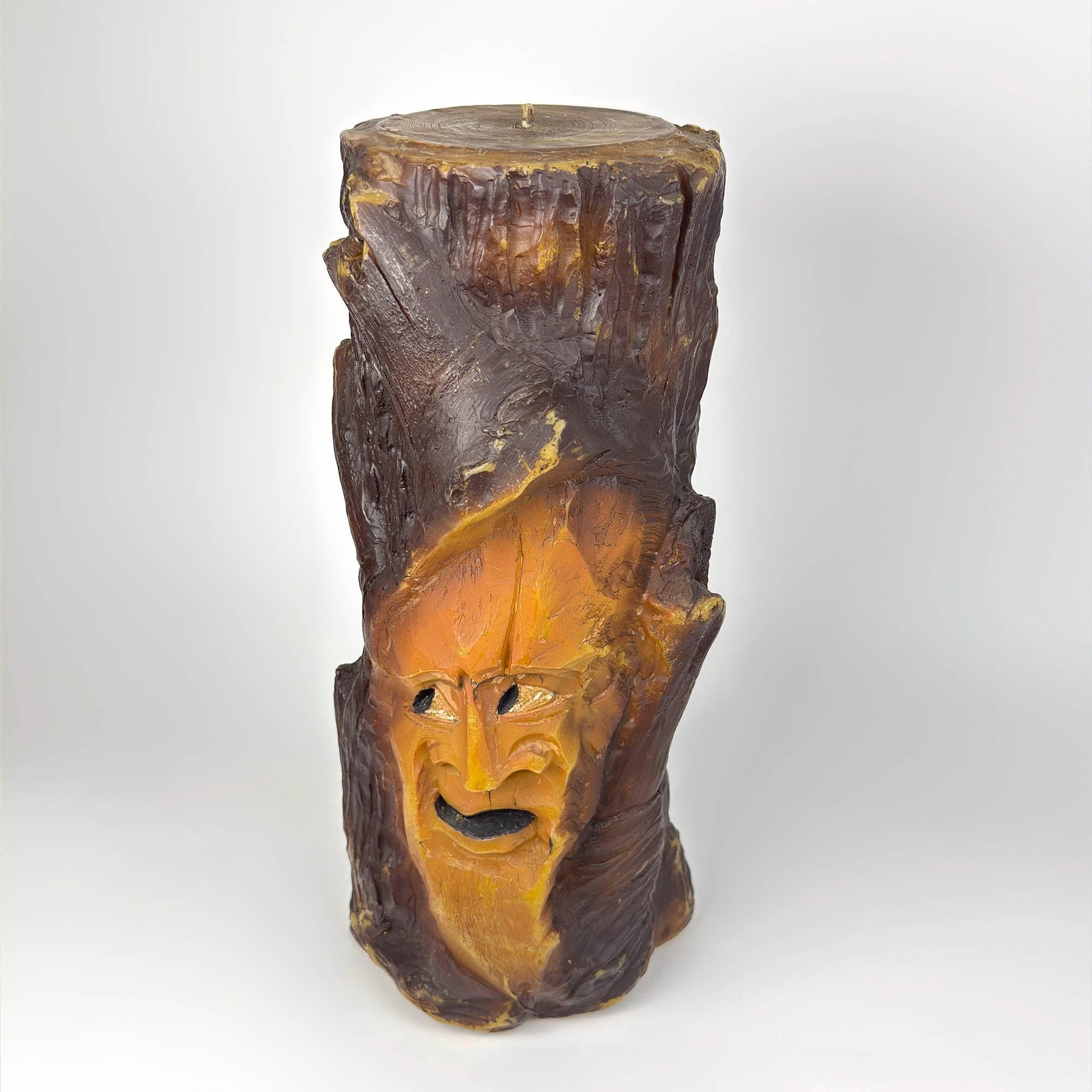 Mid-century Johann Gunter Carved Beeswax Candle, Man in Tree Stump