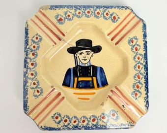 Cenicero vintage Henriot Quimper de cerámica azul con salpicaduras, fabricado en Francia