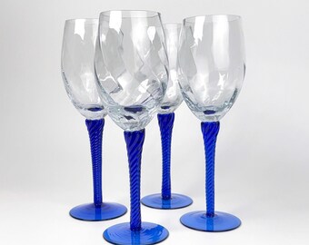 ブルーステムワイングラス - ツイストステム、クリアボウル（4個セット