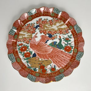 Vintage 1960’s Arita Imari Peacock Large Serving Platter, Fluted Scalloped Edge. Made in Japan.