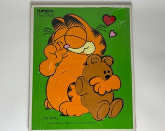 1978 Rompecabezas de bandeja con marco de madera de Garfield y Pooky, Playskool 250- 1.