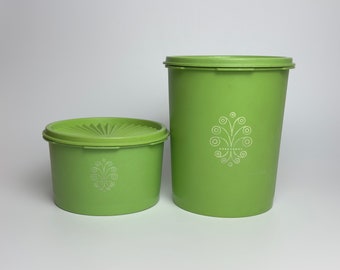 Vintage 1980’s Pair of Apple Green Tupperware Canisters. Made in the USA