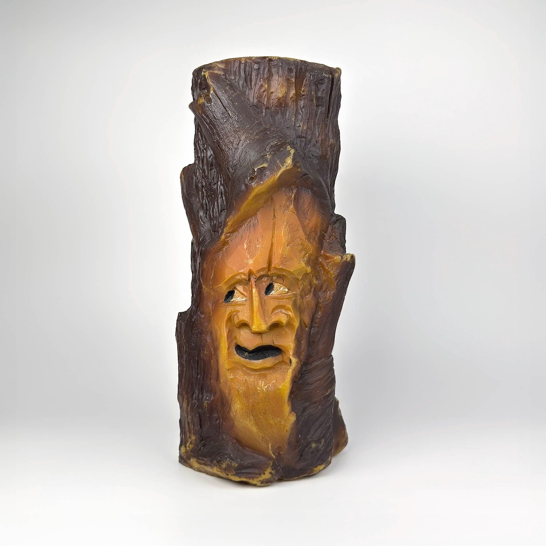 手彫りのwood object コンランショップ Mid-century Johann Gunter Carved Beeswax Candle, Man in Tree Stump