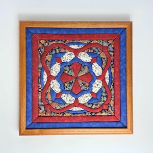 Vintage Wooden Framed Quilted Fabric Moroccan Sun Pattern Art