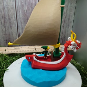 Wind Waker Boat | Fully Colored | Replica Figurine | Red Lion Link Collectible With Wave Stand and Customization
