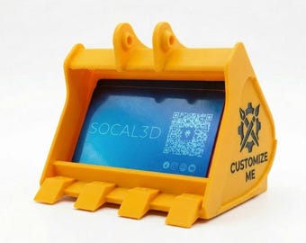 Excavator Bucket Business Card Holder – Construction Desk Organizer – Custom Colors  & Company Logo - Personalized
