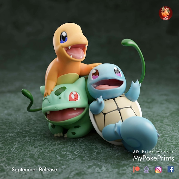 Squirtle Charmander Bulbasaur Gen 1 Statue Model | Multiple Sizes | Fully Colored or Uncolored