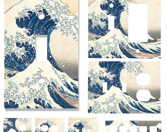 The Great Wave off Kanagawa Light Switch Cover | Japanese Art Outlet Plate | Hokusai Wall Decor | Single and Multi Gang