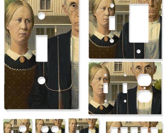 American Gothic Light Switch Cover | Grant Wood Art Outlet Plate | Classic Americana Wall Decor | Multi-Gang Switch Plate