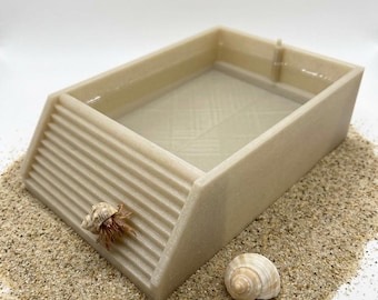 Hermit Crab Pool with Bubbler | PETG Water Dish for Crabitat | Leak Resistant | Sand Blue Charcoal Colors | Hermit Crab Tank Accessory