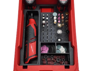 M12 Rotary Tool Insert for Milwaukee Packout Compact Tool Box - Battery Organizer, Bit Storage & Drawer - Made in USA