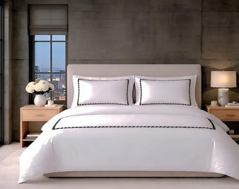 Personalized Drop Embroidery Design for Classy Bedroom Decor 400 Thread Count Cotton Sateen Hotel Stitch 3 Piece Duvet Cover set
