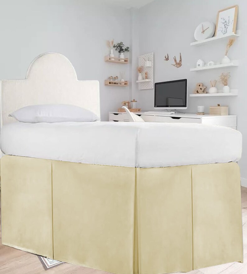 Dorm Room Solid Bed Skirt Covers the Entire Long Side Bed Skirt for