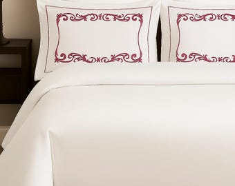 Personalization Decorative Embroidery 400 Thread Count Cotton Sateen Hotel Stitch 3 Piece Duvet Cover in Edge Single Border