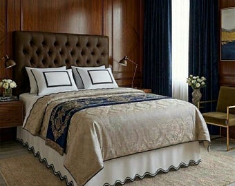 TouchLinen Scalloped Double EmbroideryTailored bed skirt, 100% Cotton Luxury Bedroom Decor