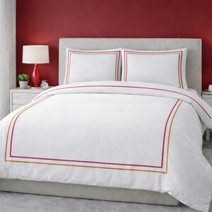 400 Thread Count Cotton Sateen Hotel Stitch 3 Piece Duvet Cover in Double Embroidery Border image 3