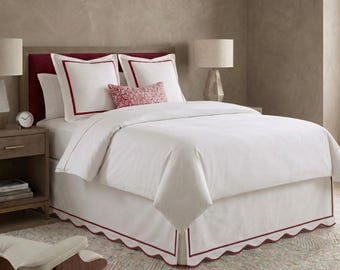 TouchLinen Scalloped+ single EmbroideryTailored bed skirt, 100% Cotton Luxury Bedroom Decor