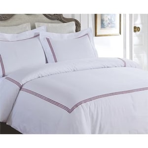 400 Thread Count Cotton Sateen Hotel Stitch 3 Piece Duvet Cover in Triple Embroidery Border