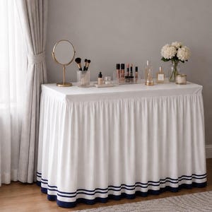 Touchlinen 100% Cotton Double Embroidery border Desk skirt with frame