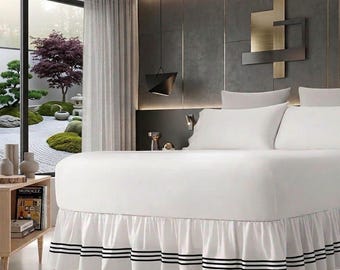 Touch Linen Ruffle bedskirt triple border Embroidery , 100% Cotton Luxury Bedroom Decor