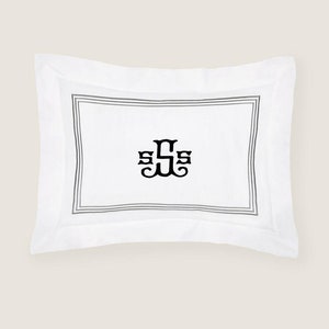 Personalized Monogram 400 Thread Count Cotton Sateen Hotel Stitch Pillow Sham in Front Triple Embroidery Border (Pack of 2 Piece)