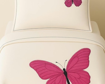 Personalization Thread Butterfly Embroidery 400 Thread Count Cotton Sateen Hotel Stitch 3 Piece Duvet Cover in Edge Single Embroidery Border
