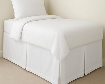 SPLIT Corner Middle Pleat Dorm Room Solid Bed Skirt - Covers the Entire Long Side: Bed Skirt for Raised Dorm Room Beds