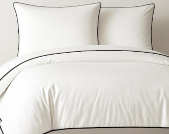 400 Thread Count Cotton Sateen Hotel Stitch 3 Piece Duvet Cover Set in Edge Piping