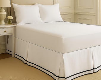 Falda de cama a medida TouchLinen Edge con doble bordado, 100% algodón. Decoración de dormitorio de lujo.