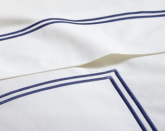 400 Thread Count White Cotton Sateen 4 Pieces Sheet Set with Double Embroidery Border