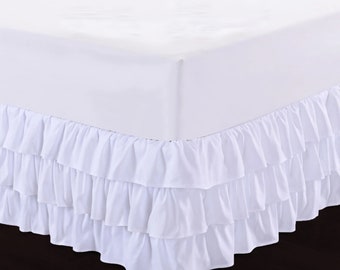 TouchLinen 3 Layer Ruffled bed skirt, 100% Cotton Luxury Bedroom Decor