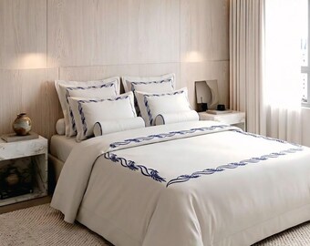 Ethnic Embroidery Design for Classy Bedroom Decor 400 Thread Count Cotton Sateen Hotel Stitch 3 Piece Duvet Cover set